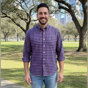 Ralph Lauren Blue Orange Plaid Button Down Long Sleeve Shirt Men’s Size Medium